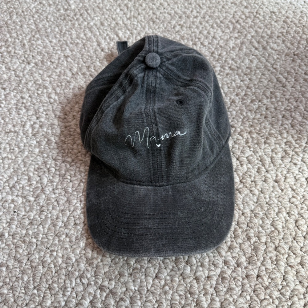 Mama Embroidered Faded Black Baseball Cap Adjustable Dad Hat Charcoal Heart OSFM